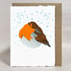 Snow Bath - Robin Original LinoCut HandPrinted card