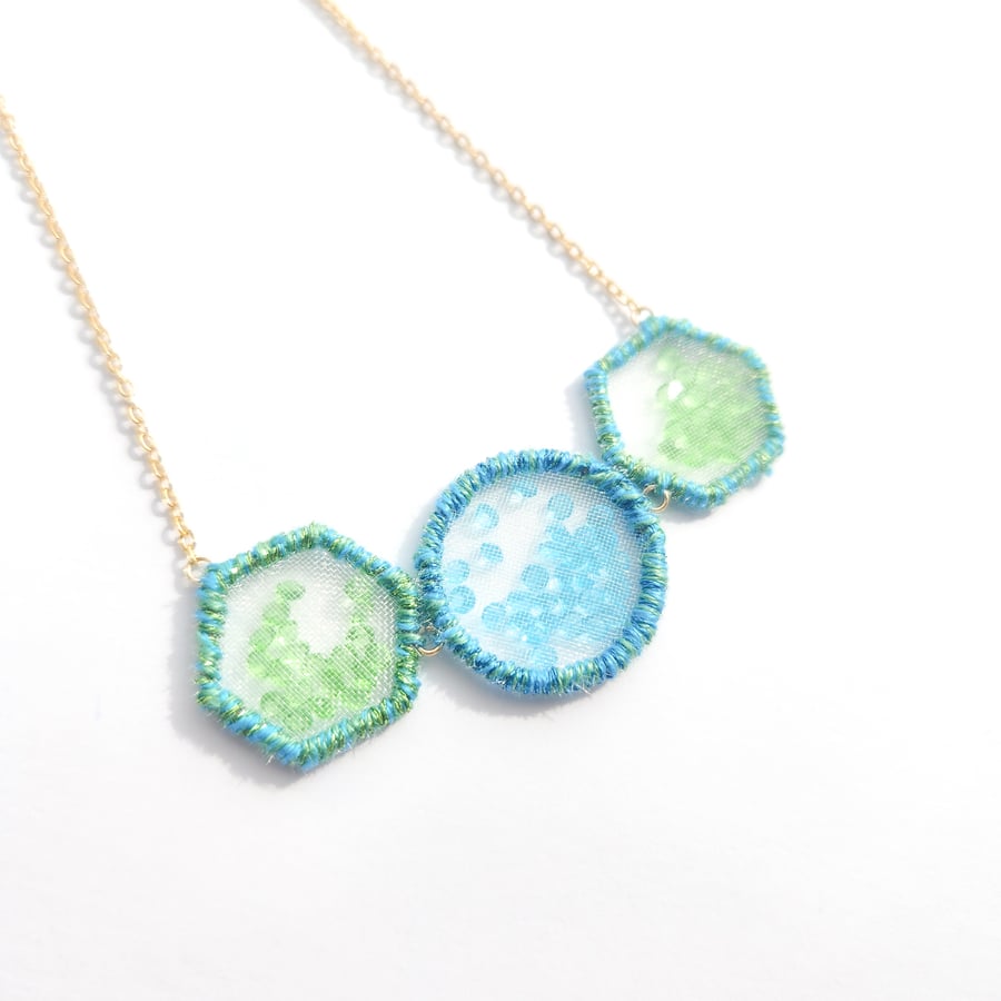Embroidered Necklace, Geometric Pendant