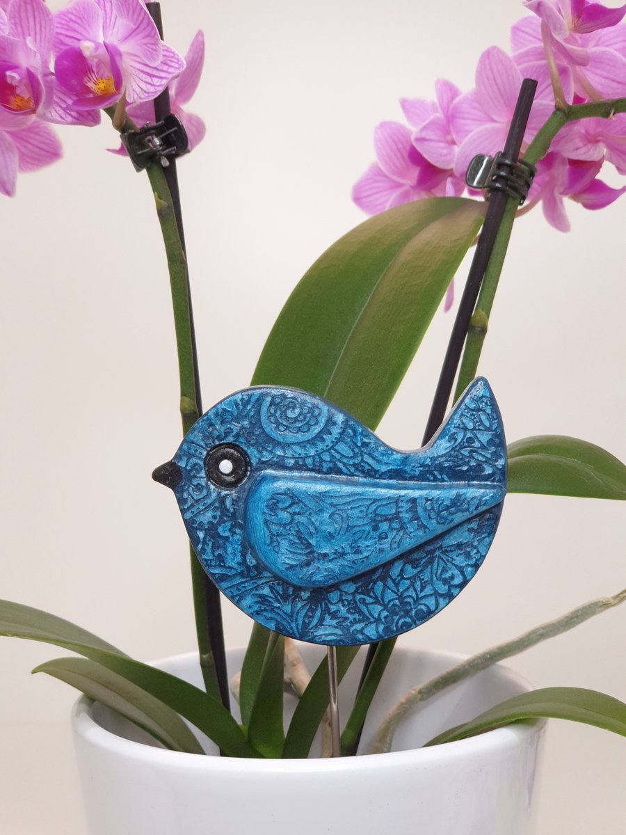 Bird decoration, plant pot decoration, clay bird pot stake home decor gift