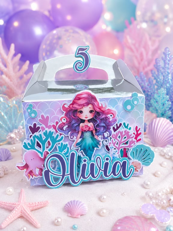 Personalised Mermaid Birthday Party Boxes Set of 6 Under the Sea Favours