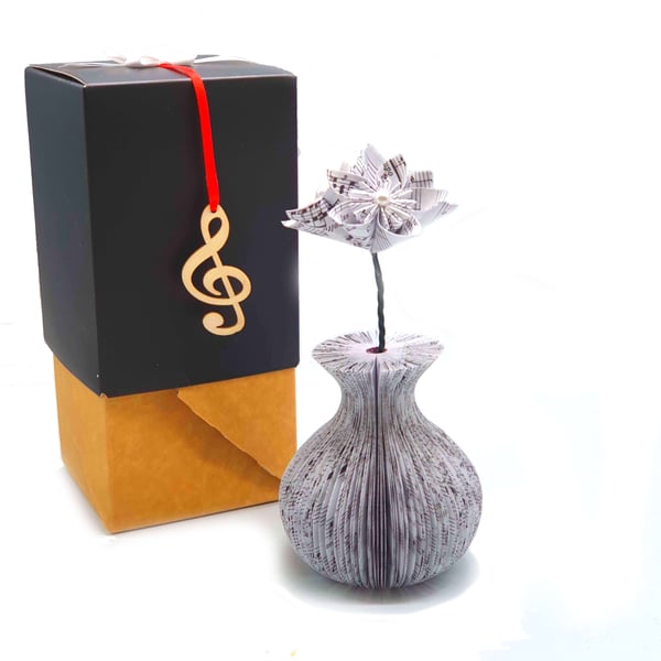Music Vase with Sheet Music Origami Flowers