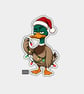 Unique Funny Christmas Sticker Xmas Decal - Grumpy Duck In Santa Hat