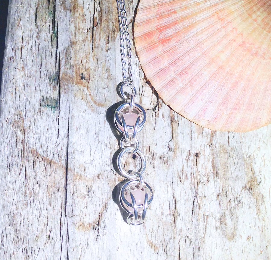 Sterling Silver and Rose Quartz Pendant Necklace (NKSSCNCM6) - UK Free Post