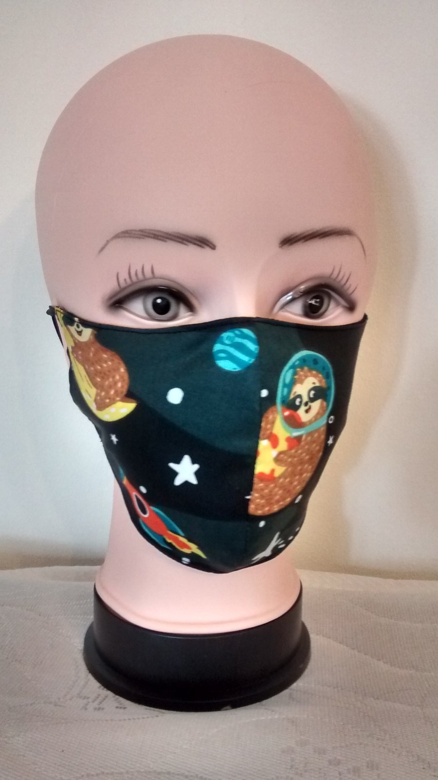 Handmade 3 layers black animal sloth reusable adult face mask.