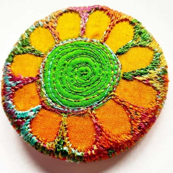 45mm Multicoloured Flower Textile Badge 