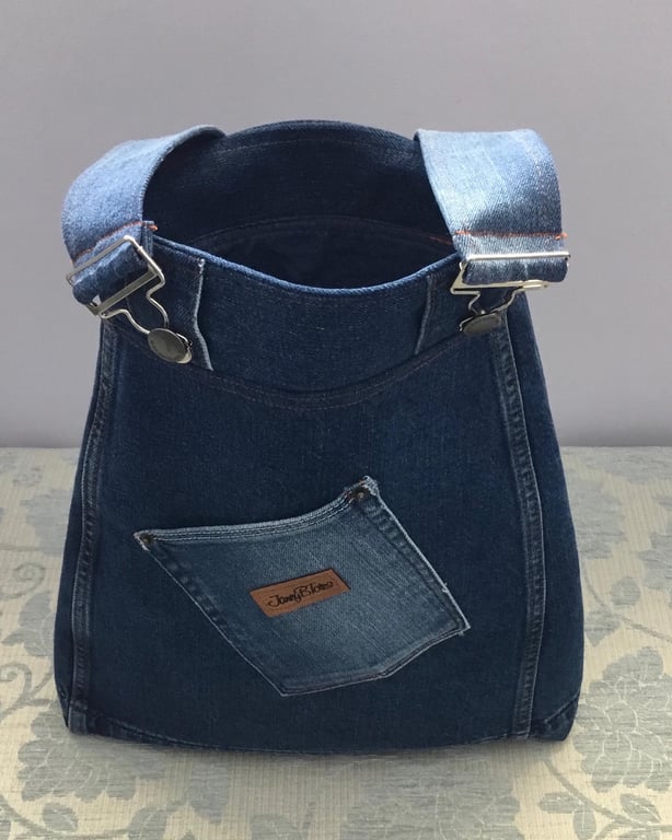 Handmade denim bib and braces bag.