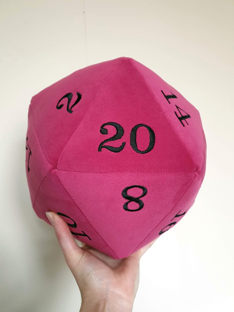 Deluxe Plush Pink Velvet Giant D20 with Embroidered Numbers