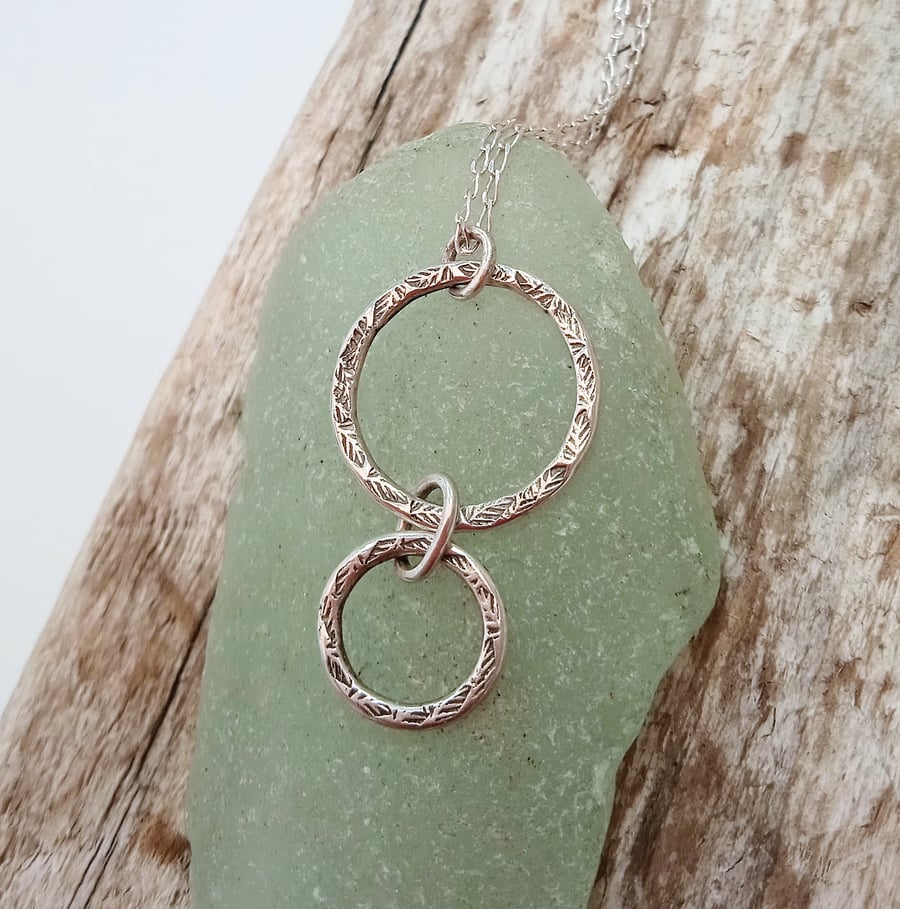 Sterling Silver Double Hoop Pendant Necklace - UK Free Post