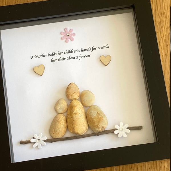 Mother's Day Pebble Artwork Frame, Personalised Mother's Day Gift, Handmade Moth