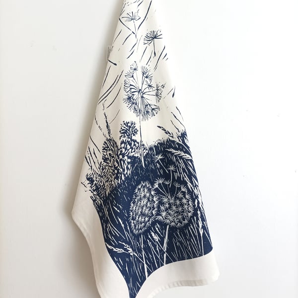 Tea Towel - Organic and Fairtrade of Dandelion Clocks Floating in The Breeze