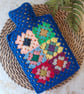 Crochet Hot Water Bottle Cover Granny Square Royal Blue