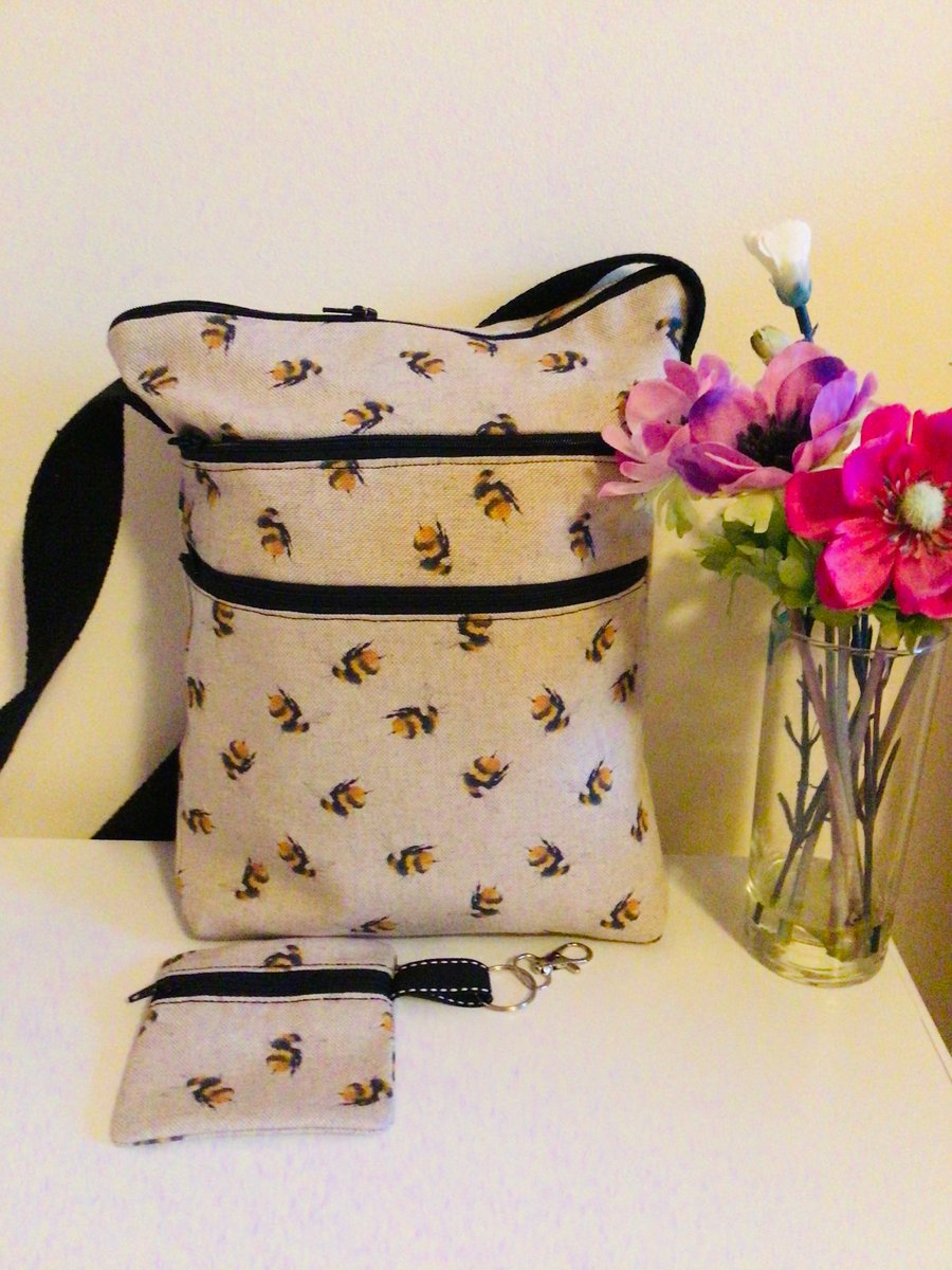 Bumblebee crossbody or shoulder bag. With coin purse.