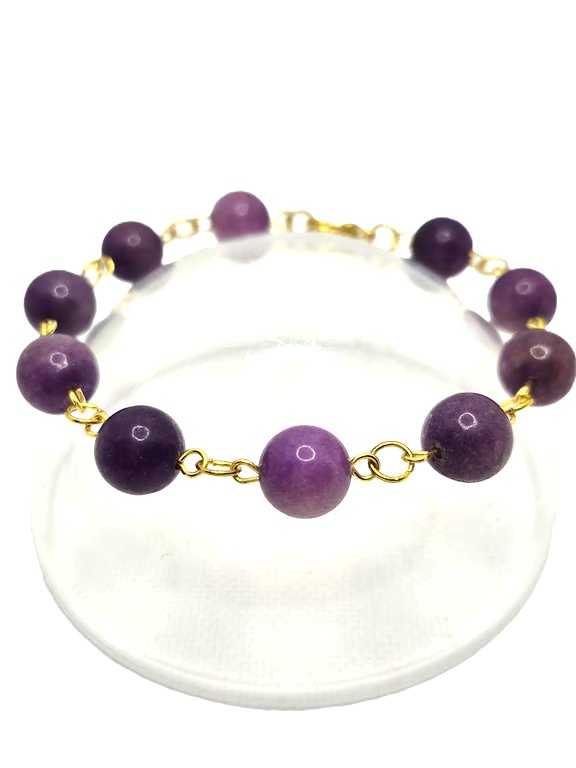 Purple agate bead rosary link bracelet