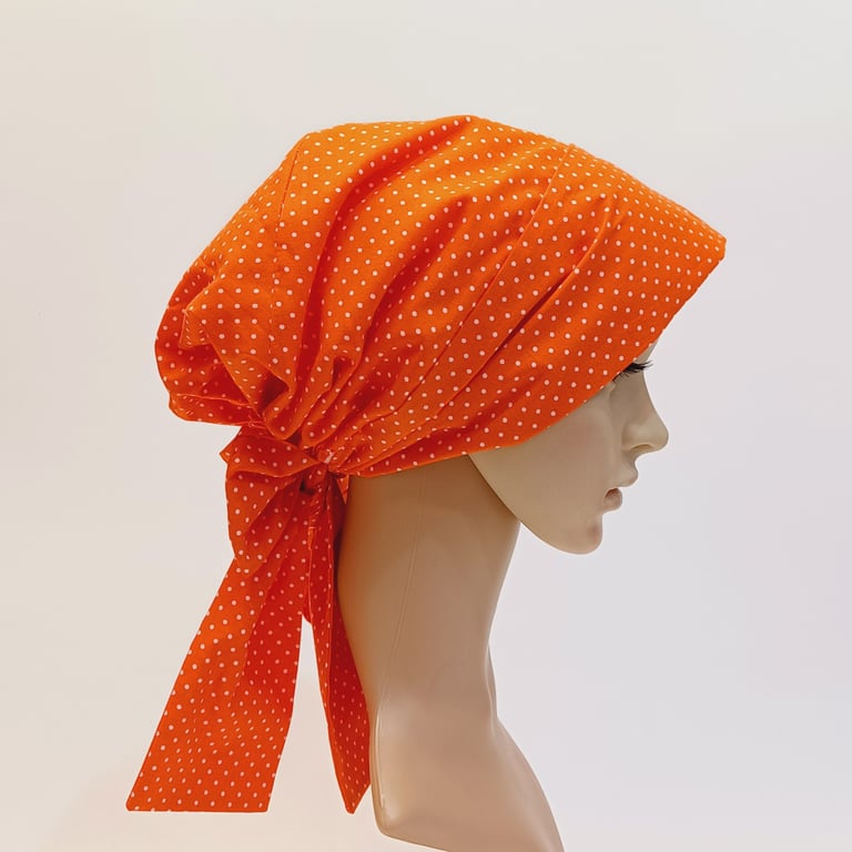 Surgical scrub cap for women, cotton head wear, bonnet with ties, lined 
