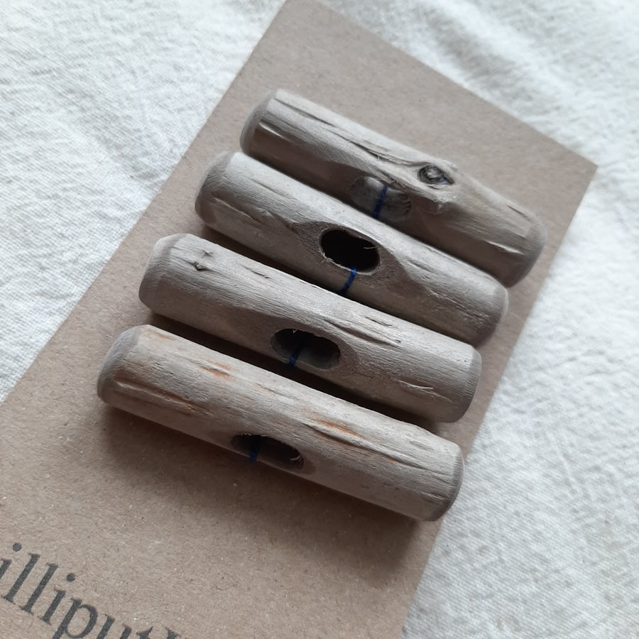 set of four large driftwood toggle buttons with single hole