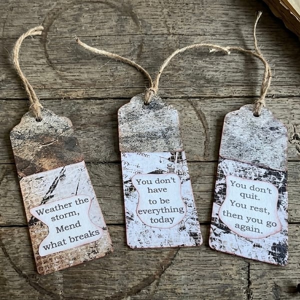Set of Three Rustic Inspirational Book Marks.Handmade Affirmation Tags for Him.