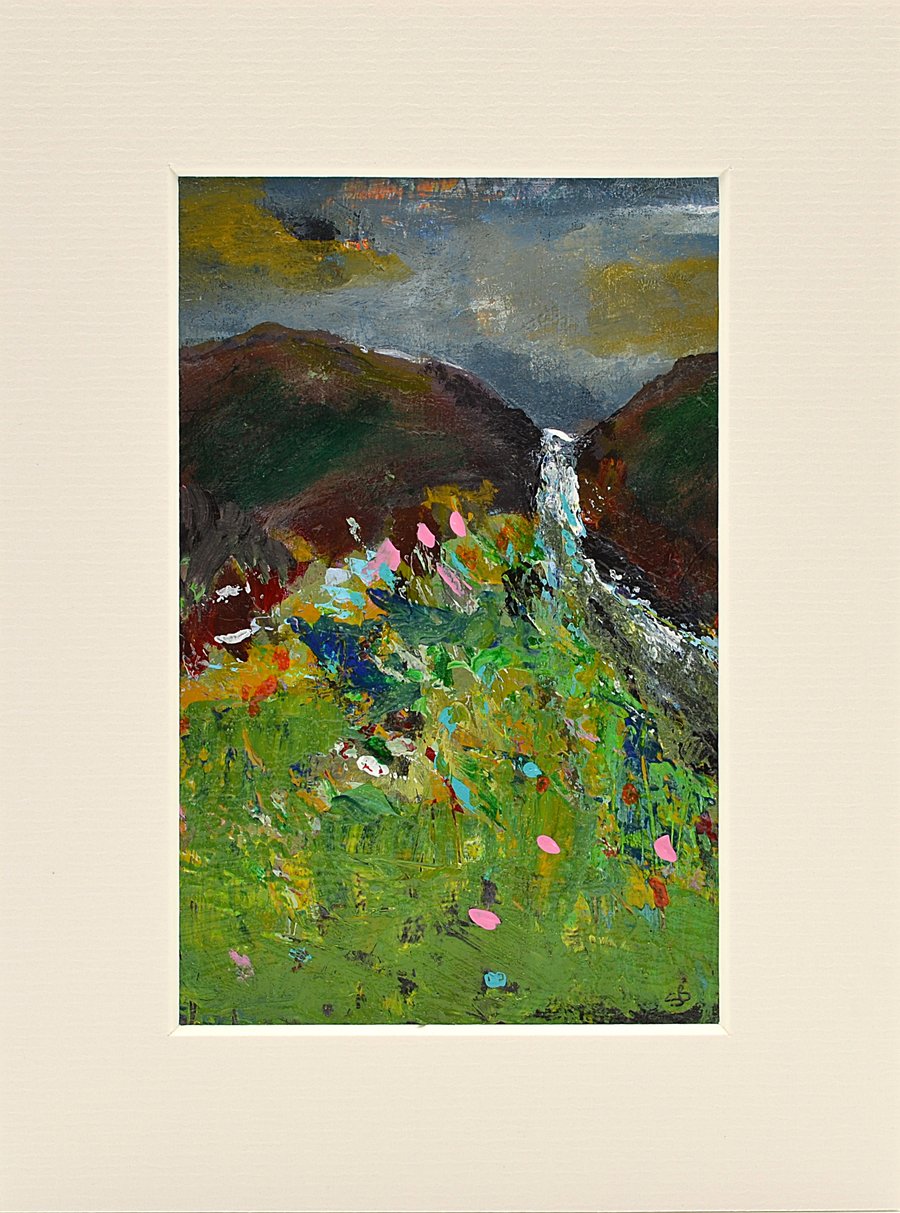 Original Abstract Painting of Waterfall (8x6 inches)
