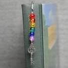 Patterned Metal Bookmark with Rainbow Crackle Glass and Key Charm