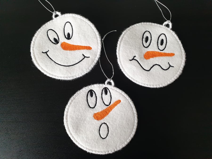 Set of 3 Snowman Funny Face Hanging Decorations