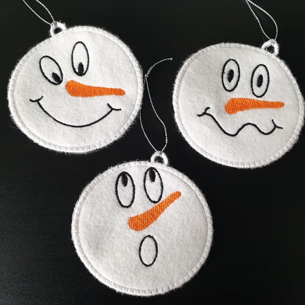 Set of 3 Snowman Funny Face Hanging Decorations