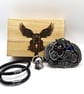 Bikers Gift Box, Bikers Bell Gremlin Bell, 2 Leather Bracelets and Belt Buckle 