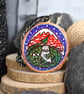 Dragon under a snowy toadstool pyrography hanging wood slice decoration - Image 1
