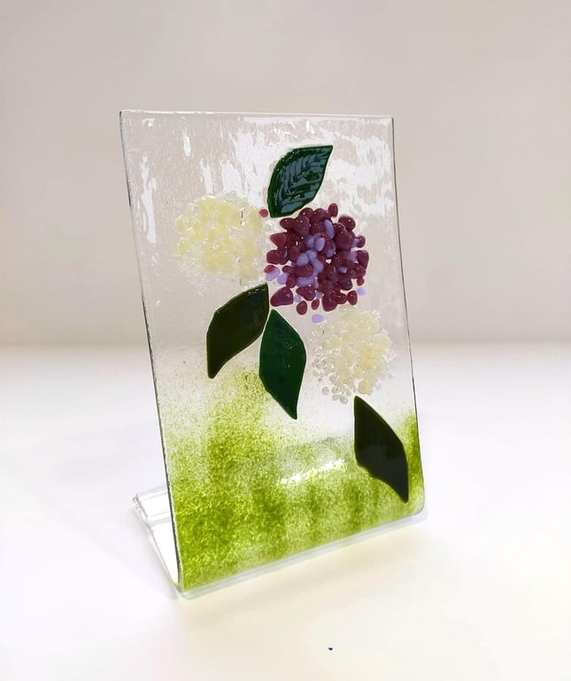 Fused Glass Hydrangea Ornament: Lilac & Cream Floral Decor