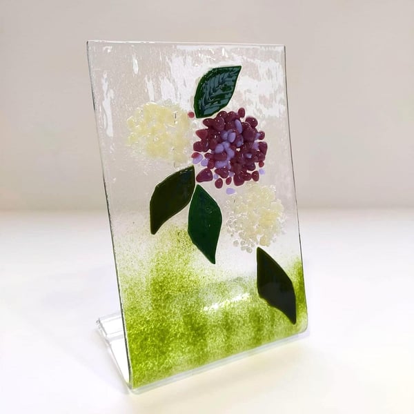 Fused Glass Hydrangea Ornament: Lilac & Cream Floral Decor