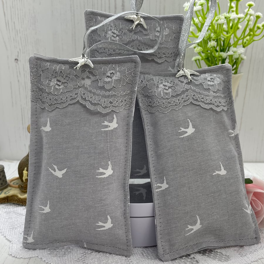SALE - Swallow Print Chambray Lavender Sachet PB2