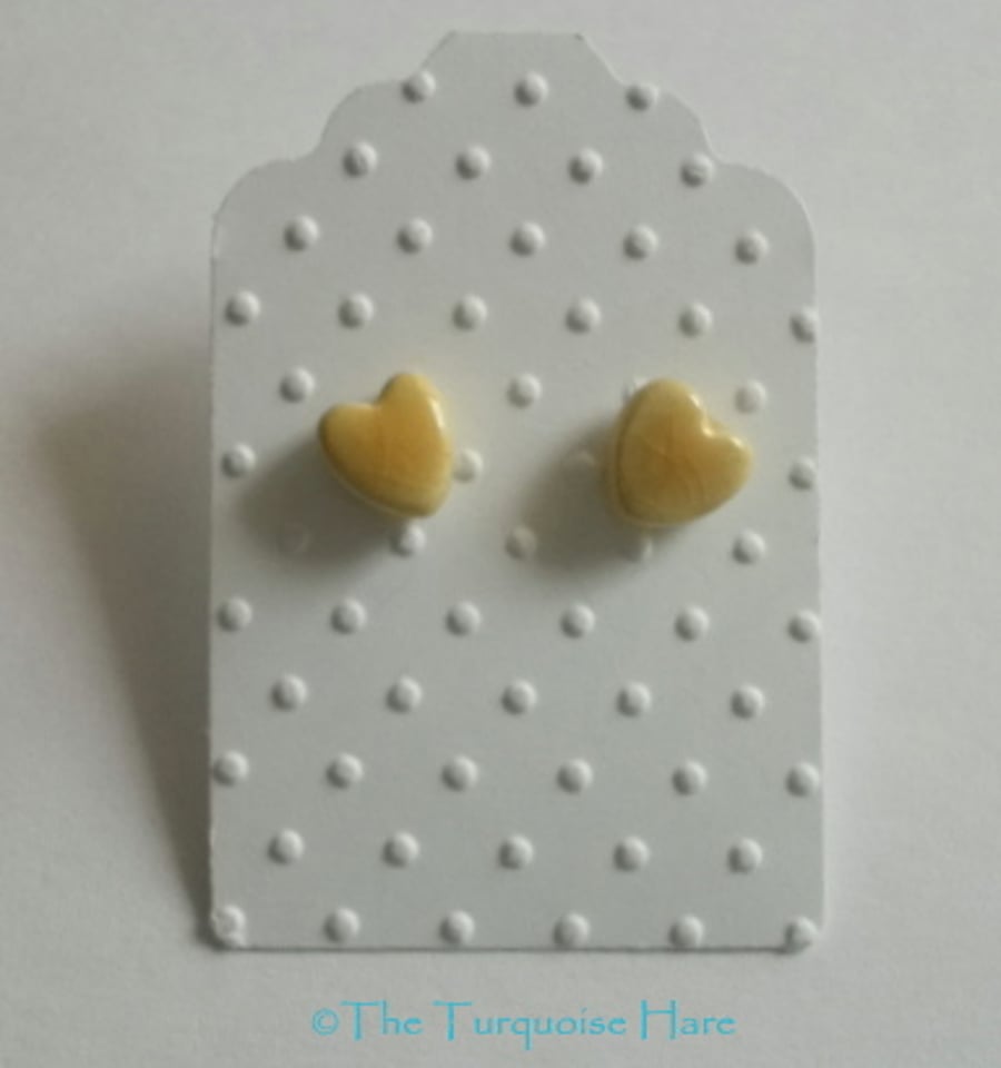 Ceramic yellow heart iddy biddy stud earrings - Sterling silver