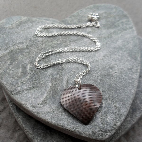 Vintage style Domed Copper Heart Pendant With Sterling Silver Chain