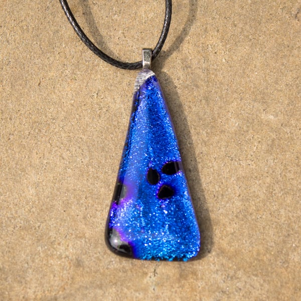 SALE. Blue Triangular Dichroic Fused Glass Pendant - 1019