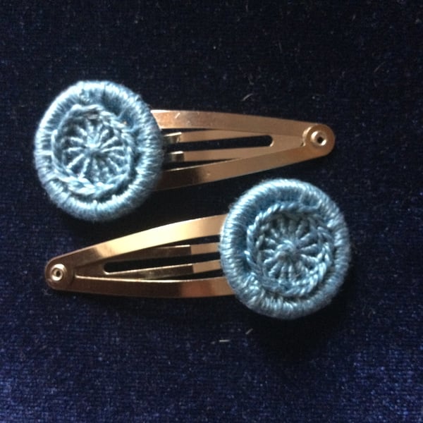 Dorset Button Hair Clips, Pair, Mid Blue