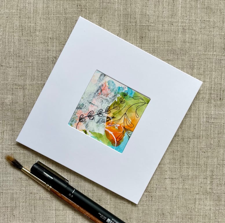 Original art card, blank card, hand painted, abstract, in vibrant acrylic ink