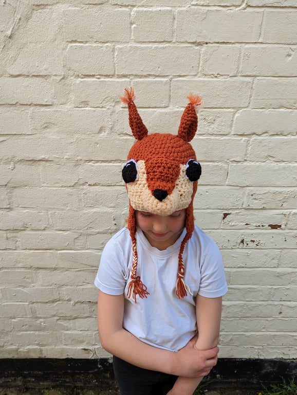 Crochet squirrel hat, winter novelty hat, newborn, child, toddler, adult sizes