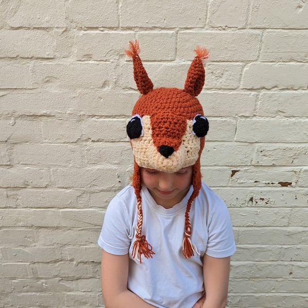 Crochet squirrel hat, winter novelty hat, newborn, child, toddler, adult sizes