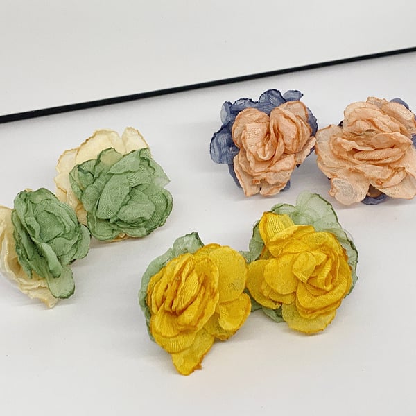 Fabric Made Flower Earrings