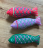 Small Embroidered Nordic fish , catnip kicker toy.