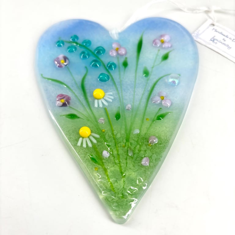 Pretty Glass Heart with Delicate Pastel Flowers