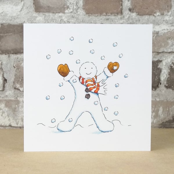 Christmas Card Snowman Snowfall