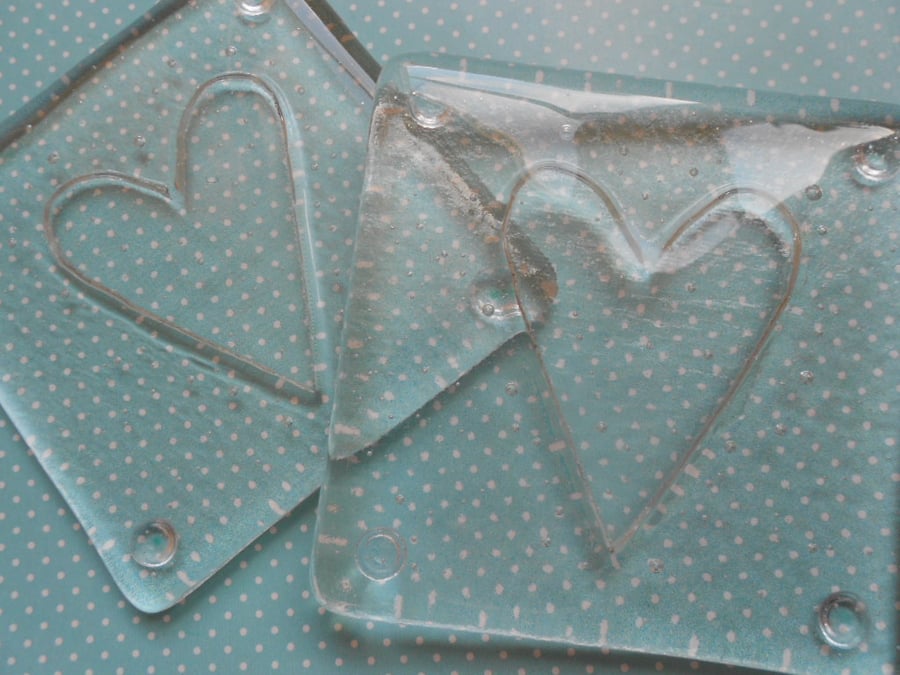 Pair of Fused Glass Coasters - Hearts