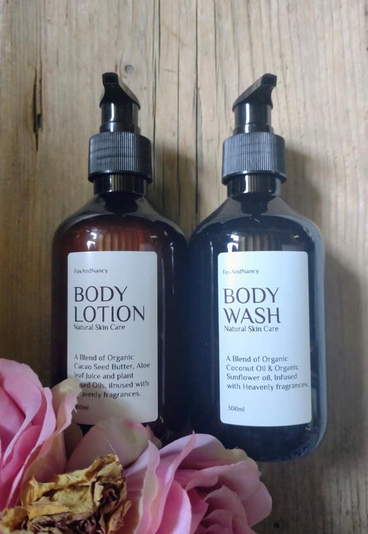 Body Wash and Lotion Set, 300ml, Vegan and Cruelty Free Natural Skin Care.