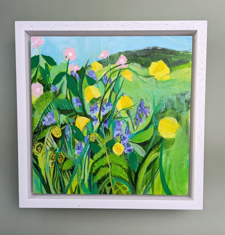 Acrylic Painting - original wild flower painting wooden box canvas framed