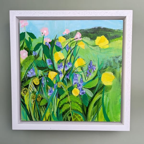 Acrylic Painting - original wild flower painting wooden box canvas framed