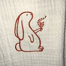 Embroidered Rabbit Ecru Cot Blanket Organic Cotton Heirloom