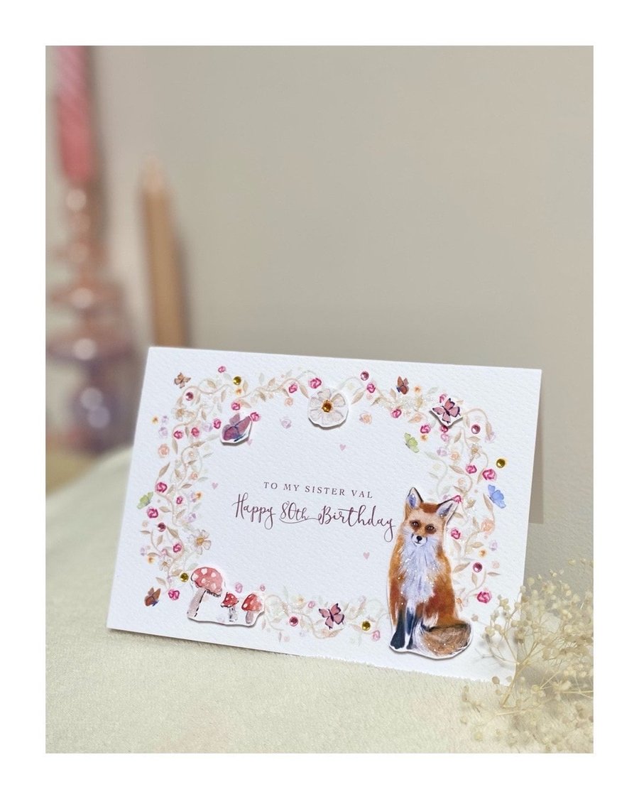 Fairytale Greeting Card with Fox, 3D cutouts and with Bio Glitter