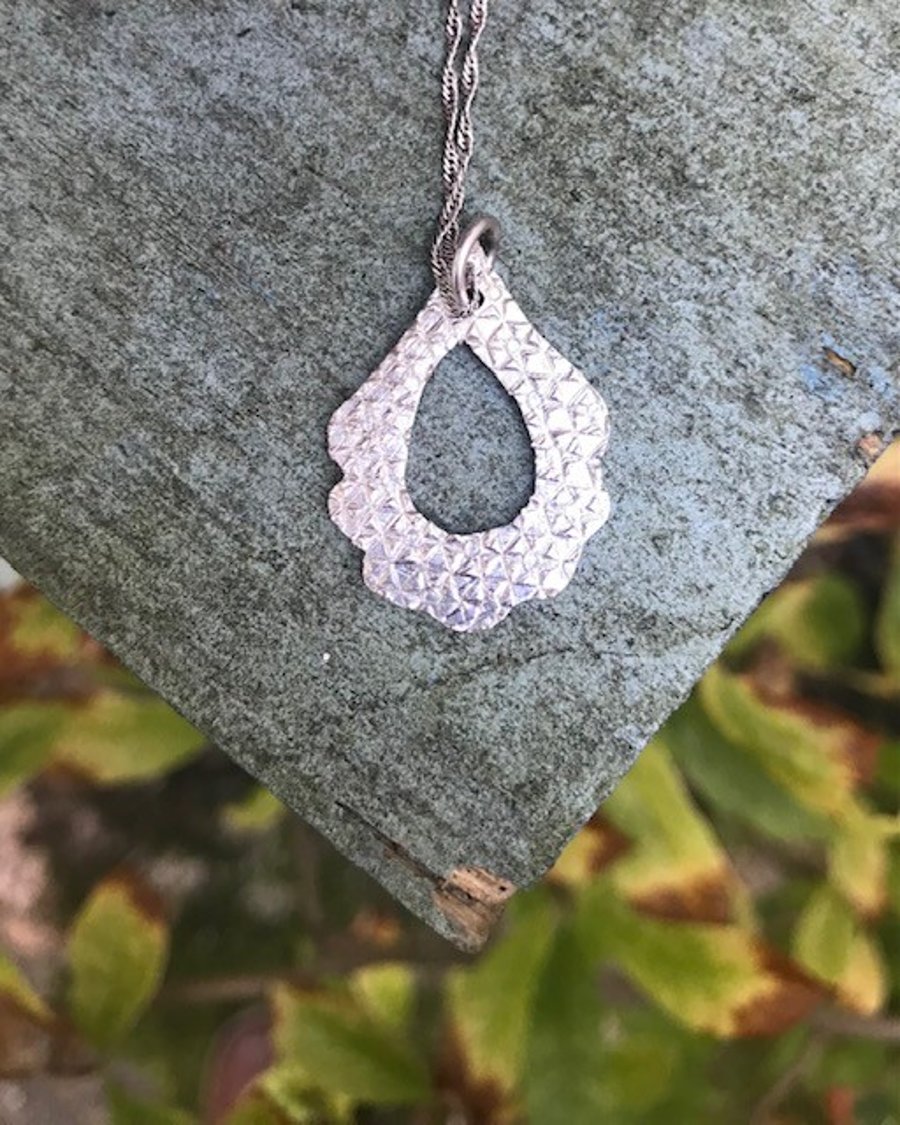 Fine Silver Textured Pendant Necklace with Sterling Silver Chain