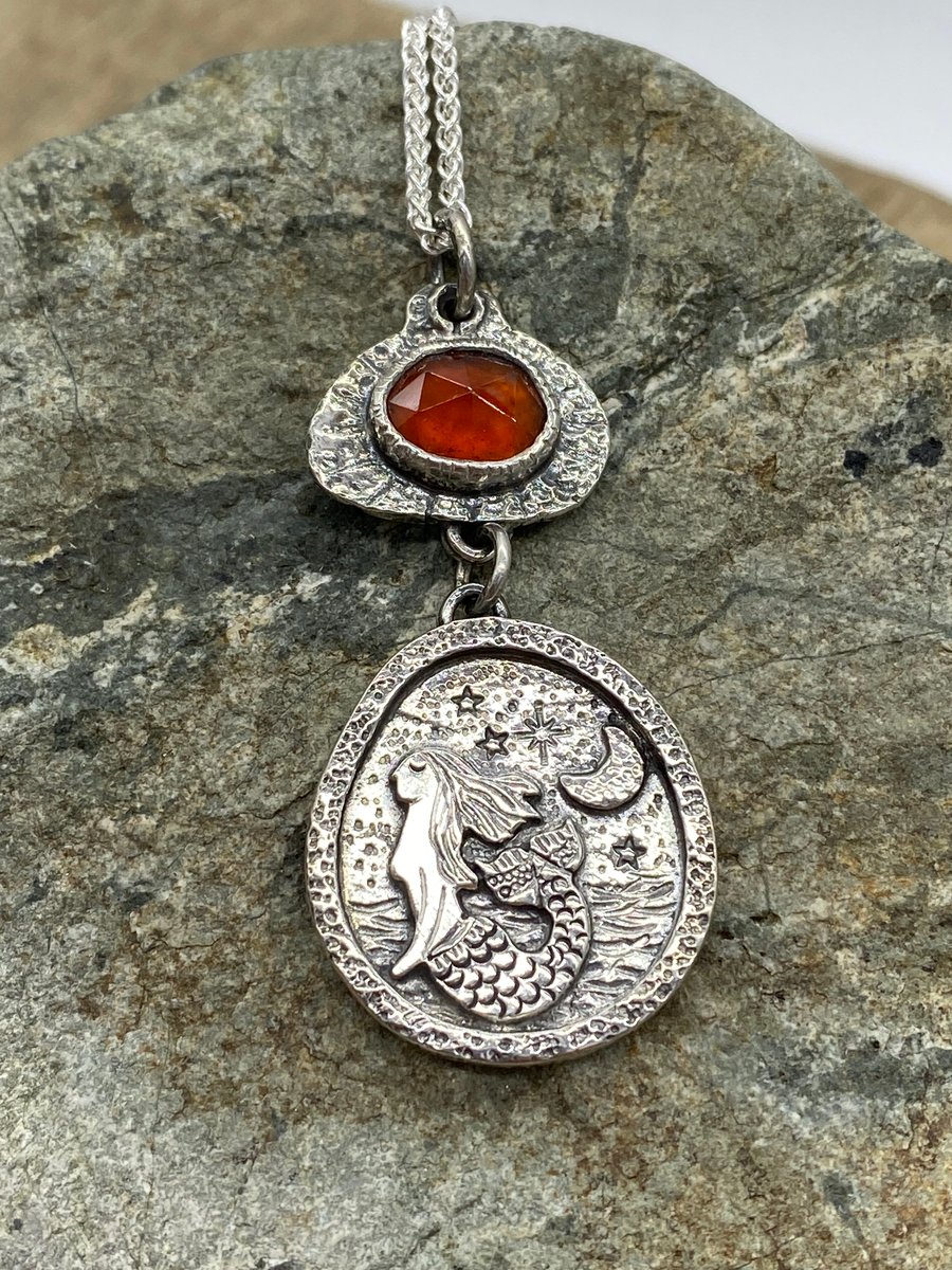 Mermaid Pendant with Garnet