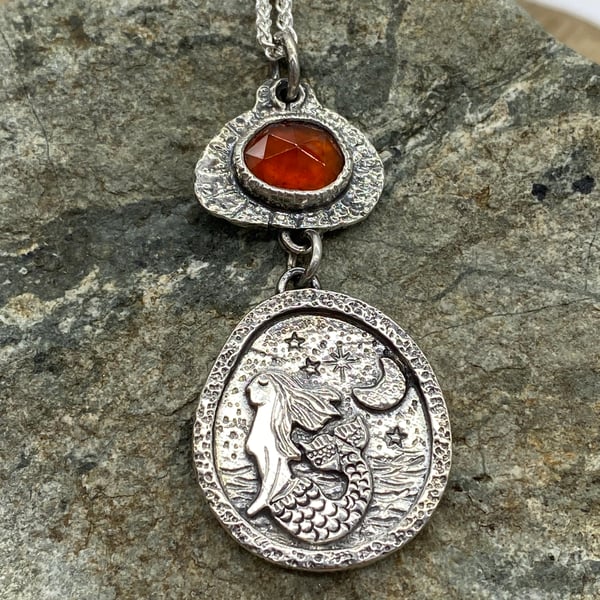 Mermaid Pendant with Garnet