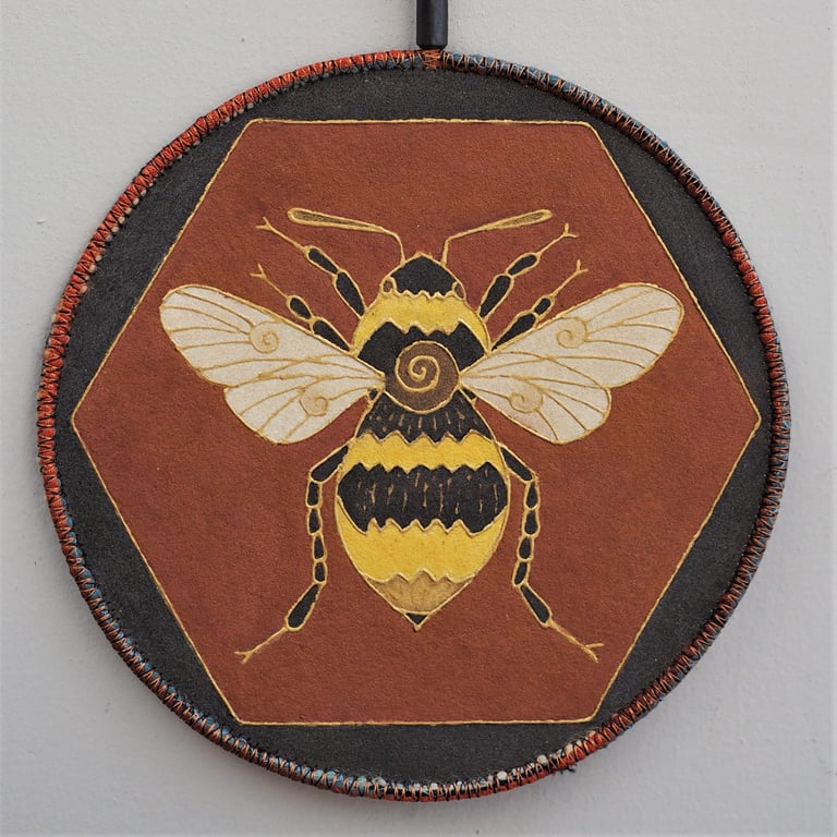 BEE07-Bee Mandala Wall Hanging-17.5cm diameter-Bronze-Dark Brown-Copper-Gold